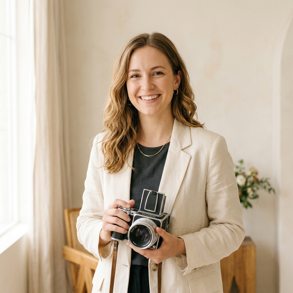 Elysian photographer holding a vintage camera
